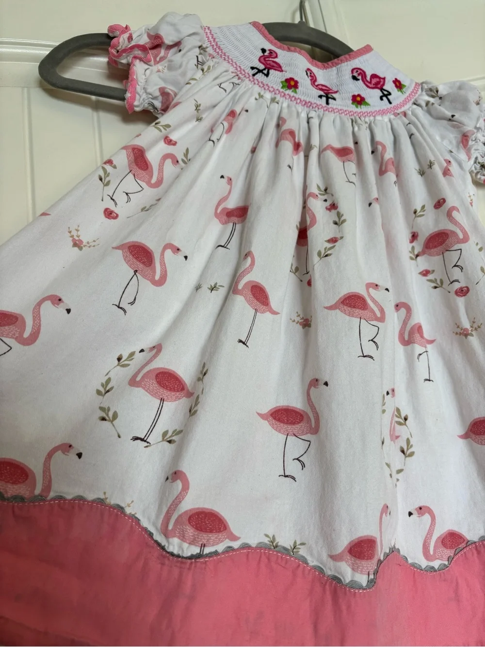 Cactus Pink and White Flamingo Smocked Girls' Nightgown